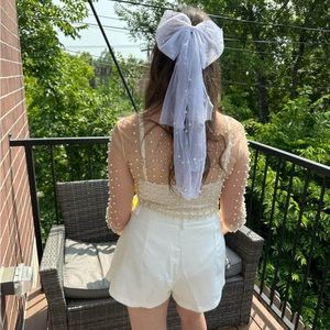 White Pearl Bow Veil